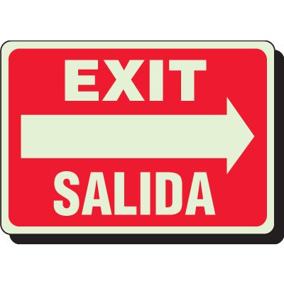 Exit (Arrow Right) - Bilingual Glow In The Dark Sign