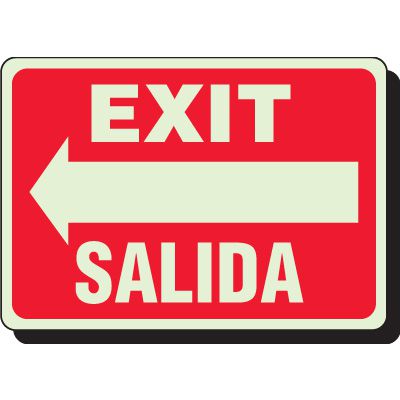 Exit (Arrow Left) - Bilingual Glow In The Dark Sign