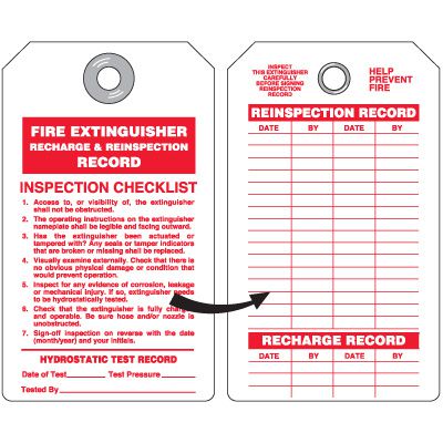 Fire Extinguisher Recharge & Reinspection Record Tags
