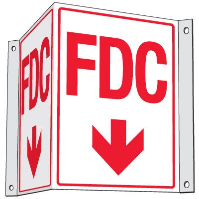 Fire Department Connection Projecting Sign: FDC (With Down Arrow)