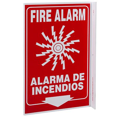 Fire Alarm Bilingual L-Style Sign