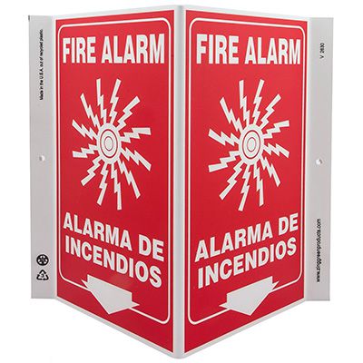 Fire Alarm Bilingual V-Style Sign