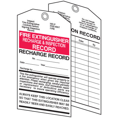 Fire Extinguisher Tags - Recharge and Inspection Record