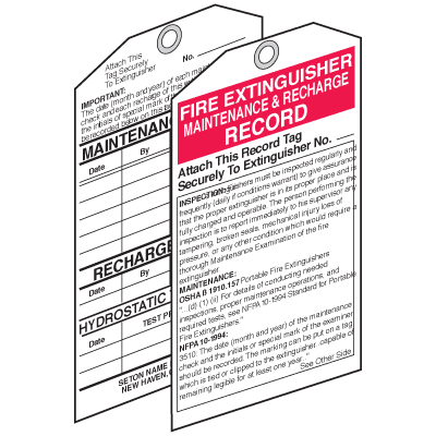 Fire Extinguisher Maintenance and Recharge Record Tags
