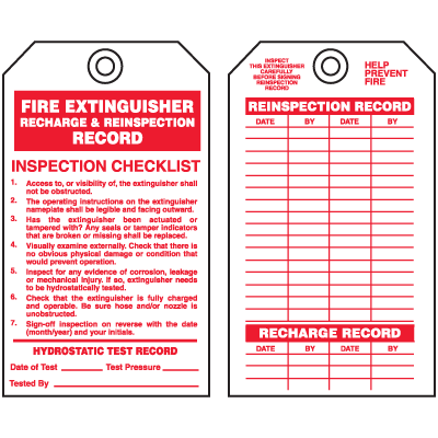 Fire Extinguisher Tags - Recharge and Reinspection Record