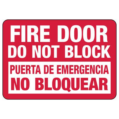 Bilingual Fire Door Do Not Block Sign