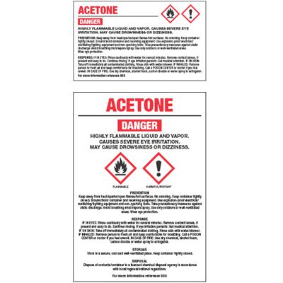 GHS Chemical Labels - Acetone