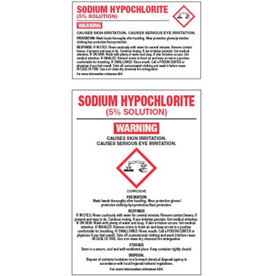 GHS Chemical Labels - Sodium Hypochlorite