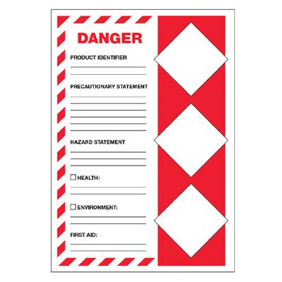 GHS Secondary Container Labels - Danger Health Environment First Aid