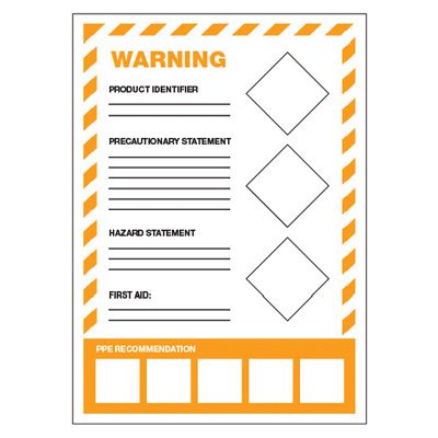 GHS Secondary Container Labels - Warning, First Aid, PPE Recommendation
