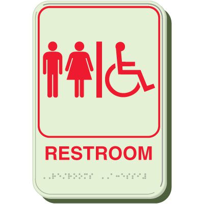 Glow In The Dark Unisex/Handicap Restroom Braille Sign