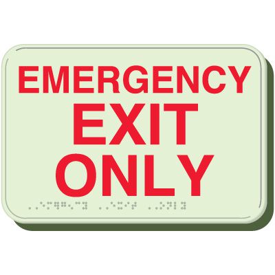 Glow In The Dark Emergency Exit Braille Sign