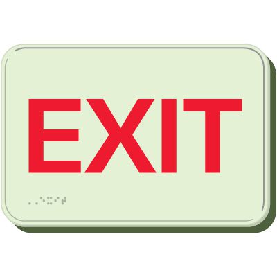 Glow In The Dark Exit Braille Sign