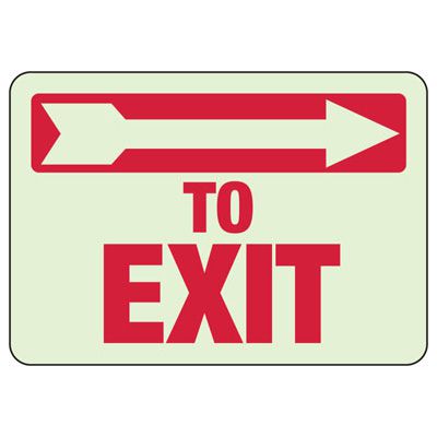 Glow In The Dark To Exit (Right Arrow) Sign