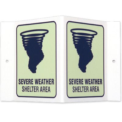 Glow-In-The-Dark Projecting Wall Signs - Severe Weather Shelter Area