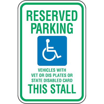 Handicap Parking Signs - Veteran Or Disabled Plates