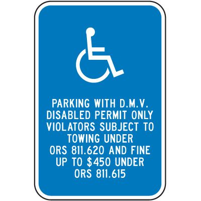 Oregon Parking Signs - DMV Disabled Permit Only
