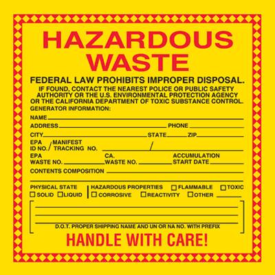 Hazardous Waste Labels - Physical State & Hazardous Properties