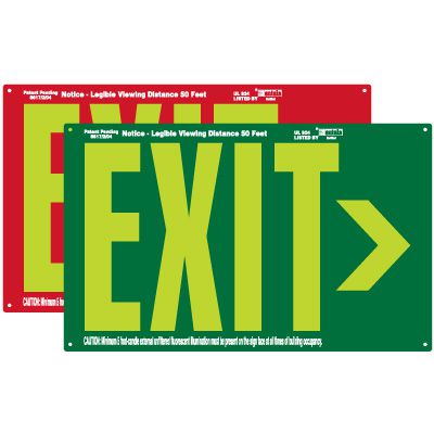 Photoluminescent Exit Sign With Arrow