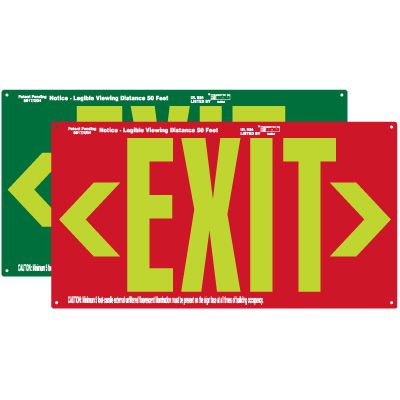 Photoluminescent Exit Sign With Double Arrow
