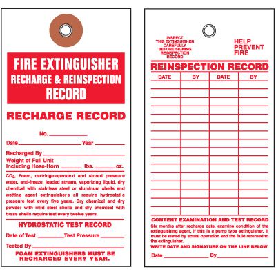 Tyvek Fire Extinguisher Recharge & Reinspection Record Tag