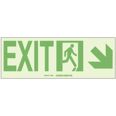 Brady® Hi-Intensity Photoluminescent Signs - Exit with Right Lower Arrow