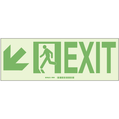 Exit with Left Lower Arrow - Hi-Intensity Photoluminscent Signs (10Pk)