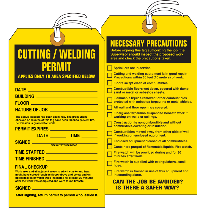 Cutting And Welding Permit Tags