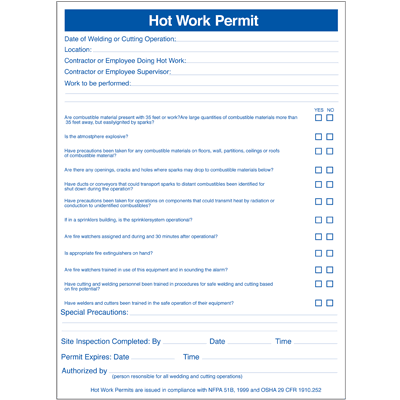 Permits Pad - Hot Work Permits