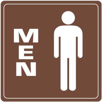 Men's Restroom Sign - Square White on Brown