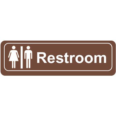 Restroom Sign - Brown Background with White Lettering and Unisex Symbol
