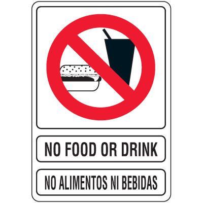 Bilingual No Food Or Drink Signs