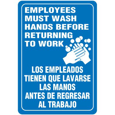 Employees Must Wash Hands Bilingual Sign