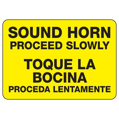 Sound Horn Proceed Slowly Bilingual Sign - Black on Yellow