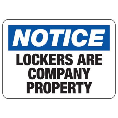 Notice Lockers are Company Property Sign