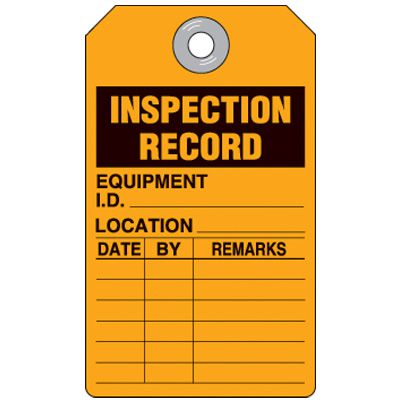Inspection Record Equipment Orange Tag