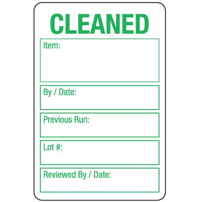 Cleaned Status ISO 9000 Labels