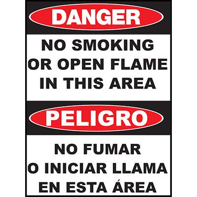 Danger No Smoking Or Open Flame Sign - Bilingual