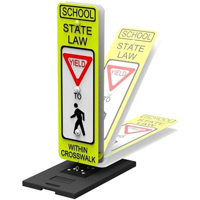 YIELD To Pedestrians Within Crosswalk - State Law - 36" H x 12" W Plastic Fluorescent Reflective Crosswalk Sign