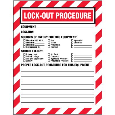 Pre-Printed Replacement Lock-Out Procedure Sign Inserts