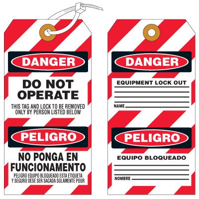 Bilingual Lockout Tagout Tags - Danger Do Not Operate