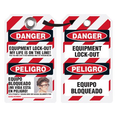 EZ Bilingual Photo Lockout Tags - Equipment Lock Out
