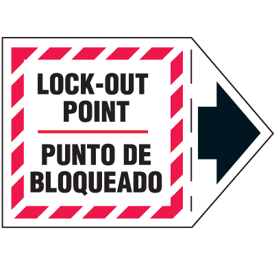 Machine Safety Arrow Labels - Lock-Out Point/Punto De Bloqueado