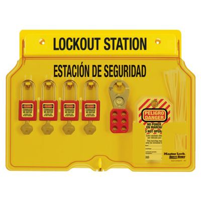 Master Lock® Bilingual 4-Lock Padlock Station, Filled