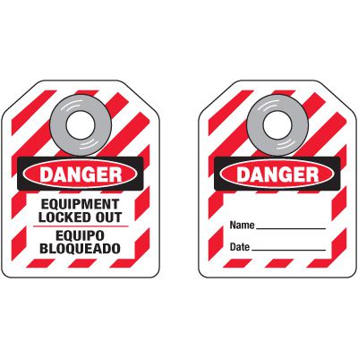 Mini Bilingual Lockout Tagout Tags - Danger Equipment Locked Out