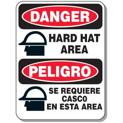 Bilingual Danger Signs - Hard Hat Area
