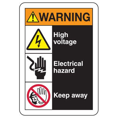 ANSI Format Multi-Message Hazard Sign - Warning High Voltage