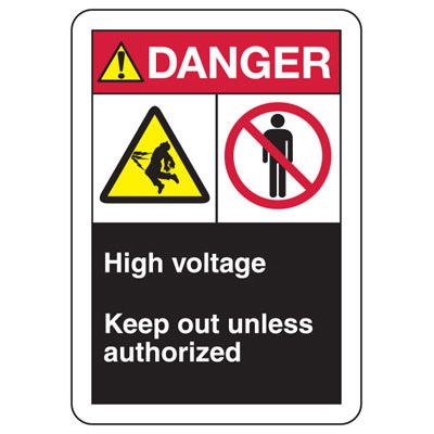 ANSI Format Multi-Message Hazard Sign - Danger High Voltage