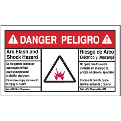 Bilingual Danger Arc Flash Label