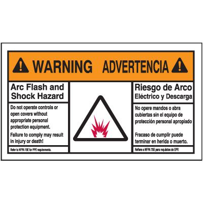 Bilingual Warning Arc Flash Label